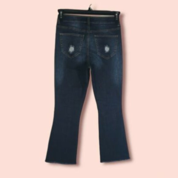 NOBO High Rise Jeans Crop Flare Jeans Junior Girls Size 26x25 Raw Hem Blue Pants - Picture 5 of 9